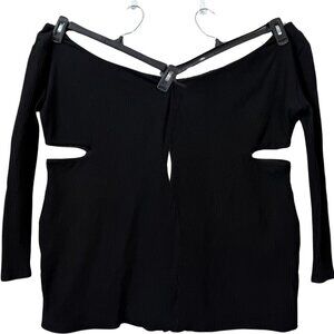Hello Molly One Shoulder Ribbed Cut Out Mini Dress Womens 6 Black Cocktail Party